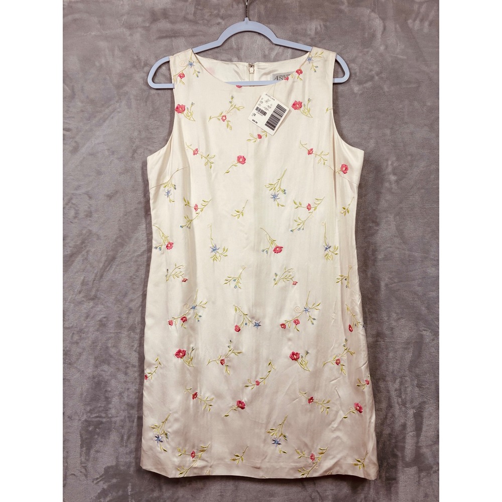 Casual Corner Annex Petite Silk Floral Embroidered Shift Dress Ivory 14P NEW